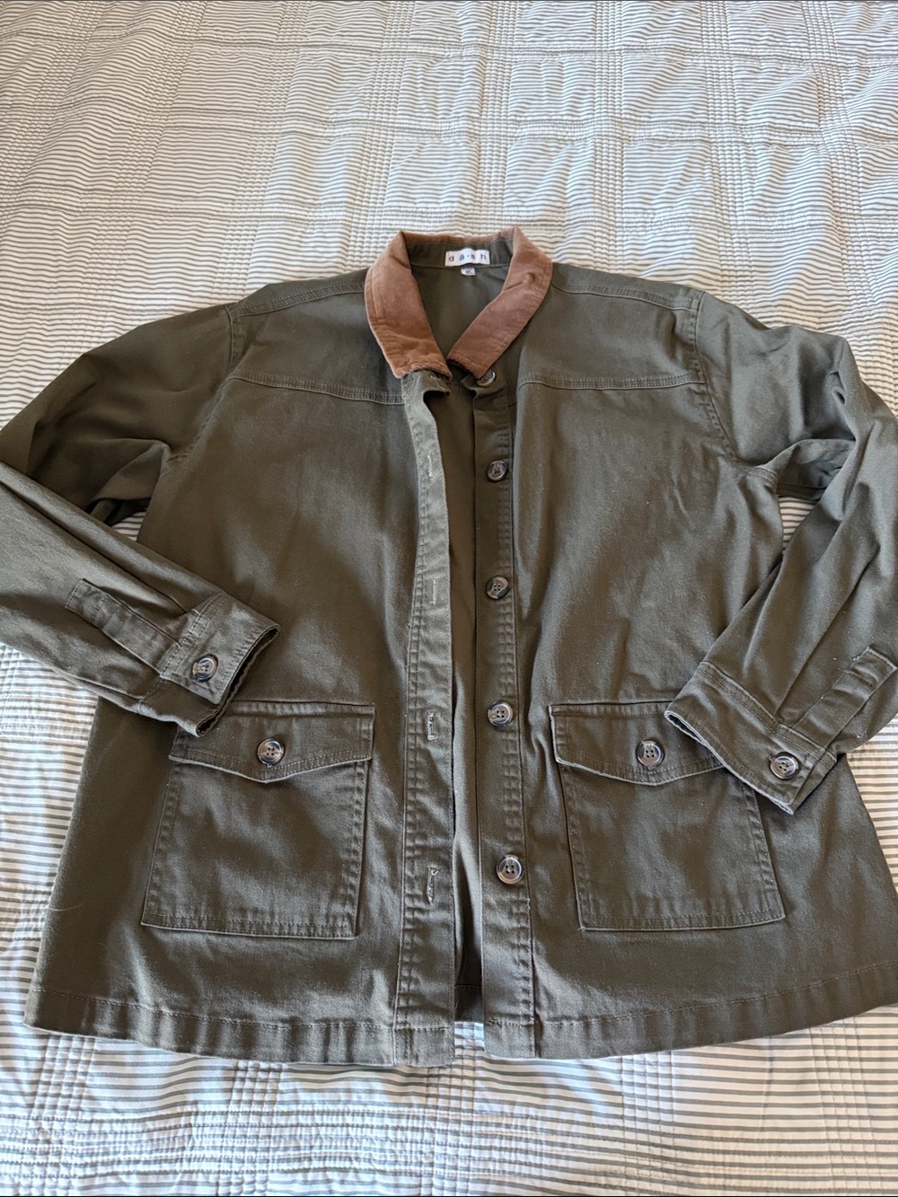 Women’s Olive Green Field Jacket with Brown Collar